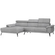 ECKSOFA in Velours Grau  - Schwarz/Grau, Design, Textil/Metall (187/295cm) - Novel