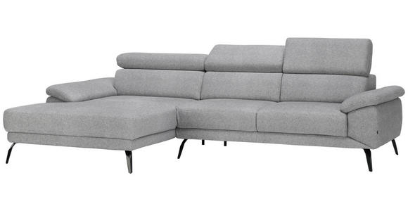 ECKSOFA in Velours Grau  - Schwarz/Grau, Design, Textil/Metall (187/295cm) - Novel