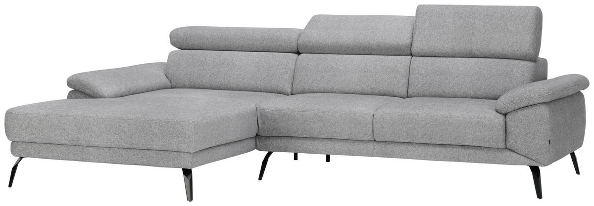 ECKSOFA in Velours Grau  - Schwarz/Grau, Design, Textil/Metall (187/295cm) - Novel