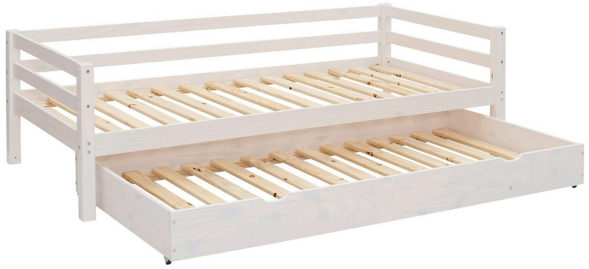 AUSZIEHBETT 90/200 cm,  in Weiß, Bettschublade, Lattenrost für Zusatzbett, Lattenrost für Hauptbett  - Naturfarben/Weiß, MODERN, Holz (90/200cm) - MID.YOU