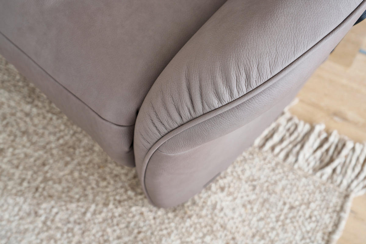 TRAPEZSOFA Echtleder Graubraun Ablage, Relaxfunktion, Kopfteilverstellung  - Anthrazit/Graubraun, Design, Leder/Metall (212/107/104cm) - Himolla Komfortklass