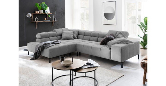 ECKSOFA in Cord Dunkelgrau  - Dunkelgrau/Schwarz, Design, Textil/Metall (216/321cm) - Hom`in