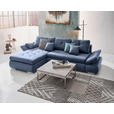 ECKSOFA Blau Webstoff Zierkissen, Rückenkissen, Bettkasten, Schlaffunktion, Rücken echt, Armteilverstellung  - Chromfarben/Blau, Design, Kunststoff/Textil (302/187cm) - Carryhome