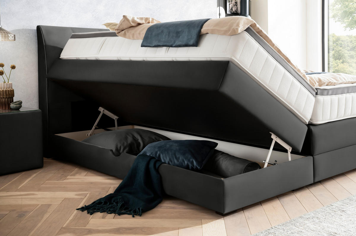 BOXSPRINGBETT 200/200 cm  in Anthrazit  - Wengefarben/Anthrazit, KONVENTIONELL, Holz/Textil (200/200cm) - Novel