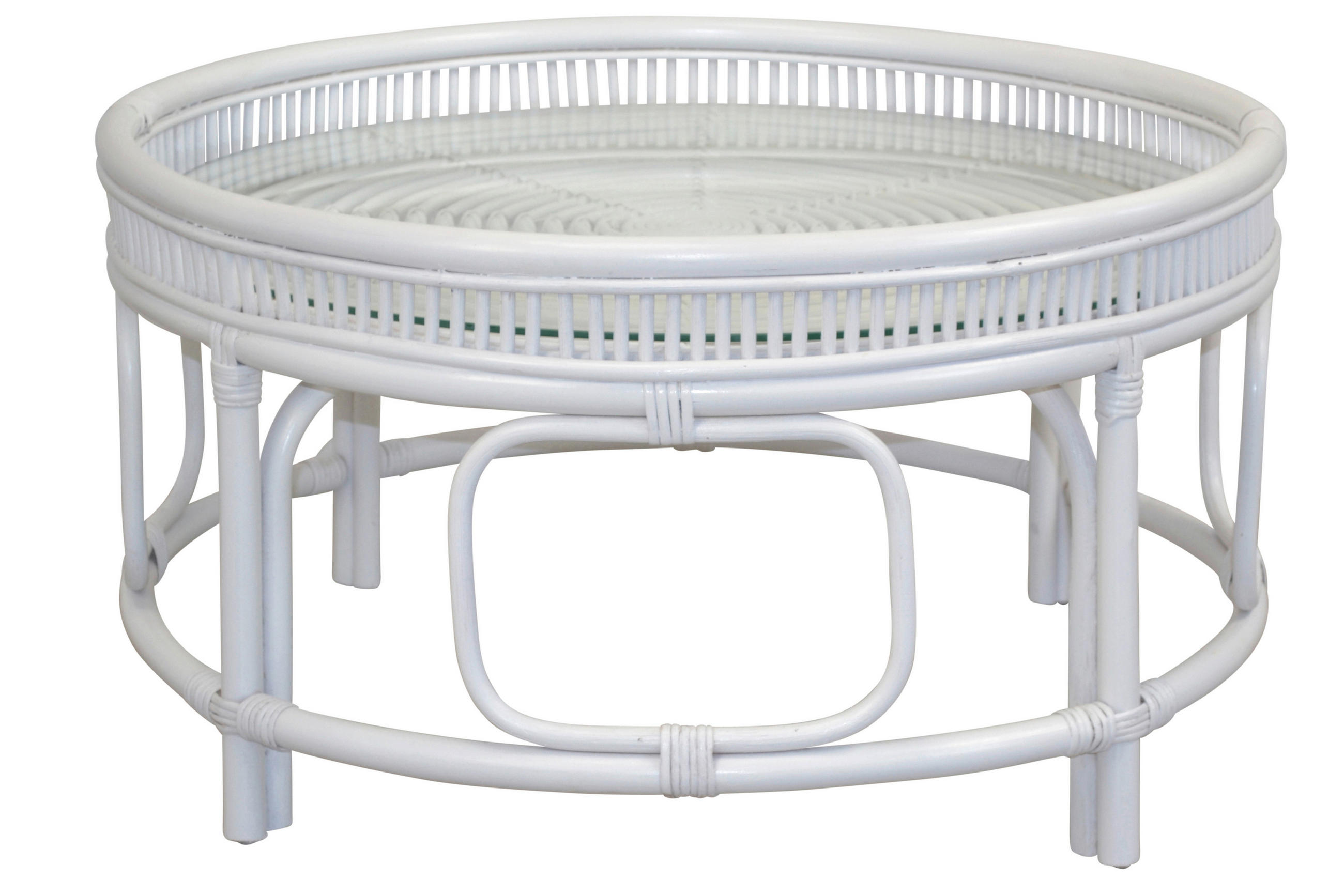 COUCHTISCH Rattan massiv Sicherheitsglas 75/75/41 cm rund Weiß  - Weiß, Design, Glas/Holz (75/75/41cm) - MID.YOU