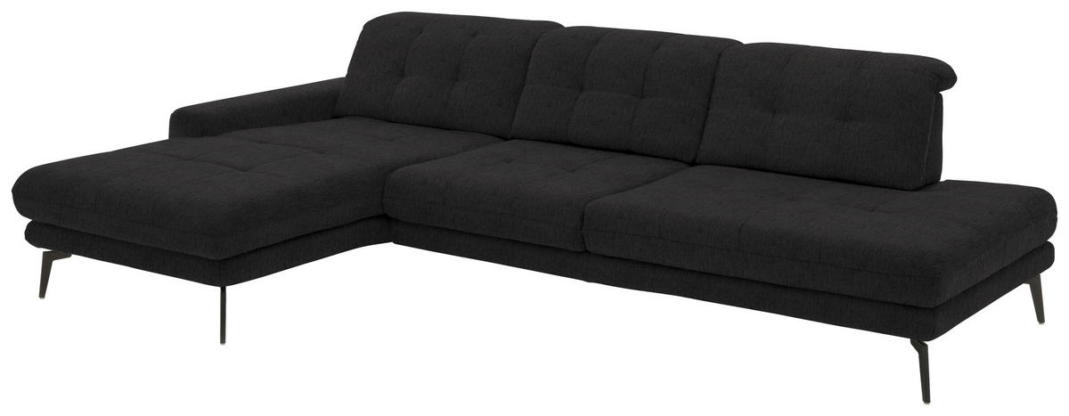 ECKSOFA in Flachgewebe Anthrazit  - Anthrazit/Schwarz, Design, Textil/Metall (190/309cm) - Beldomo Style