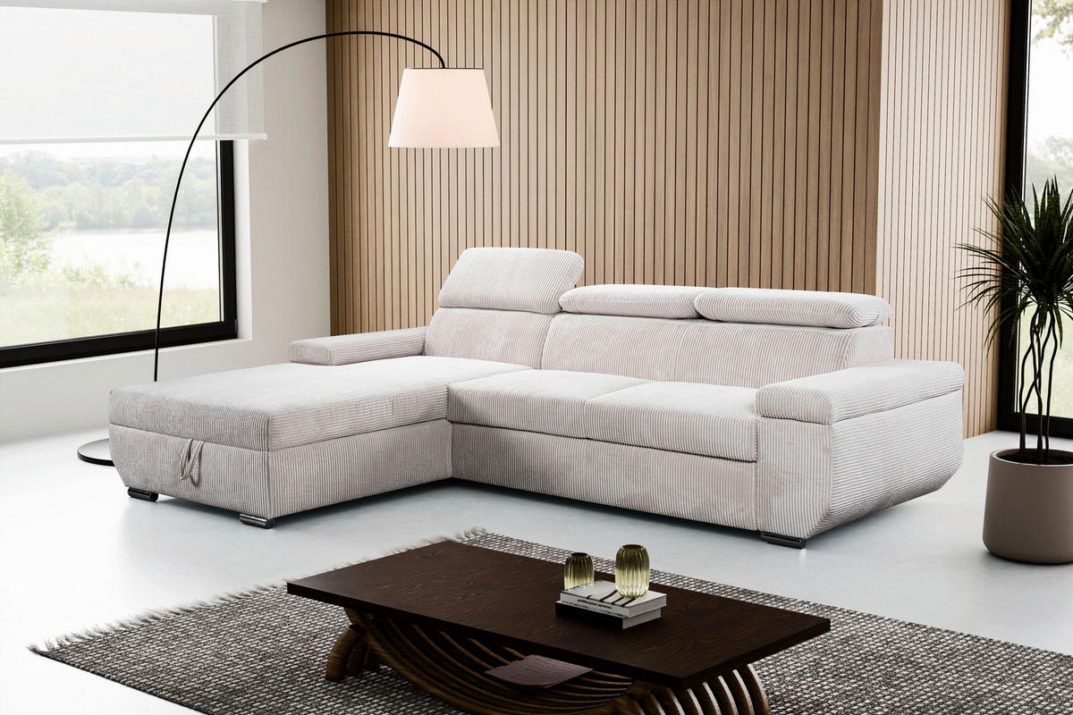 ECKSOFA LARS Creme Cord  - Chromfarben/Creme, Basics, Kunststoff/Textil (189/268cm) - Livetastic
