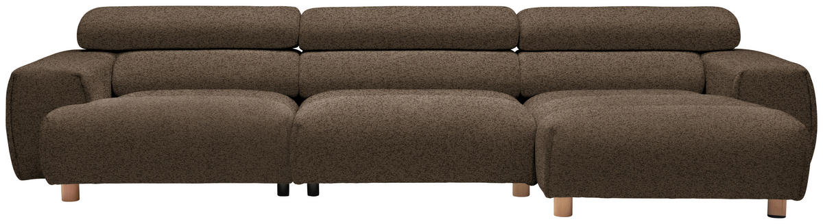ECKSOFA in Velours Dunkelbraun  - Dunkelbraun/Buchefarben, Design, Holz/Textil (329/150cm) - Lomoco