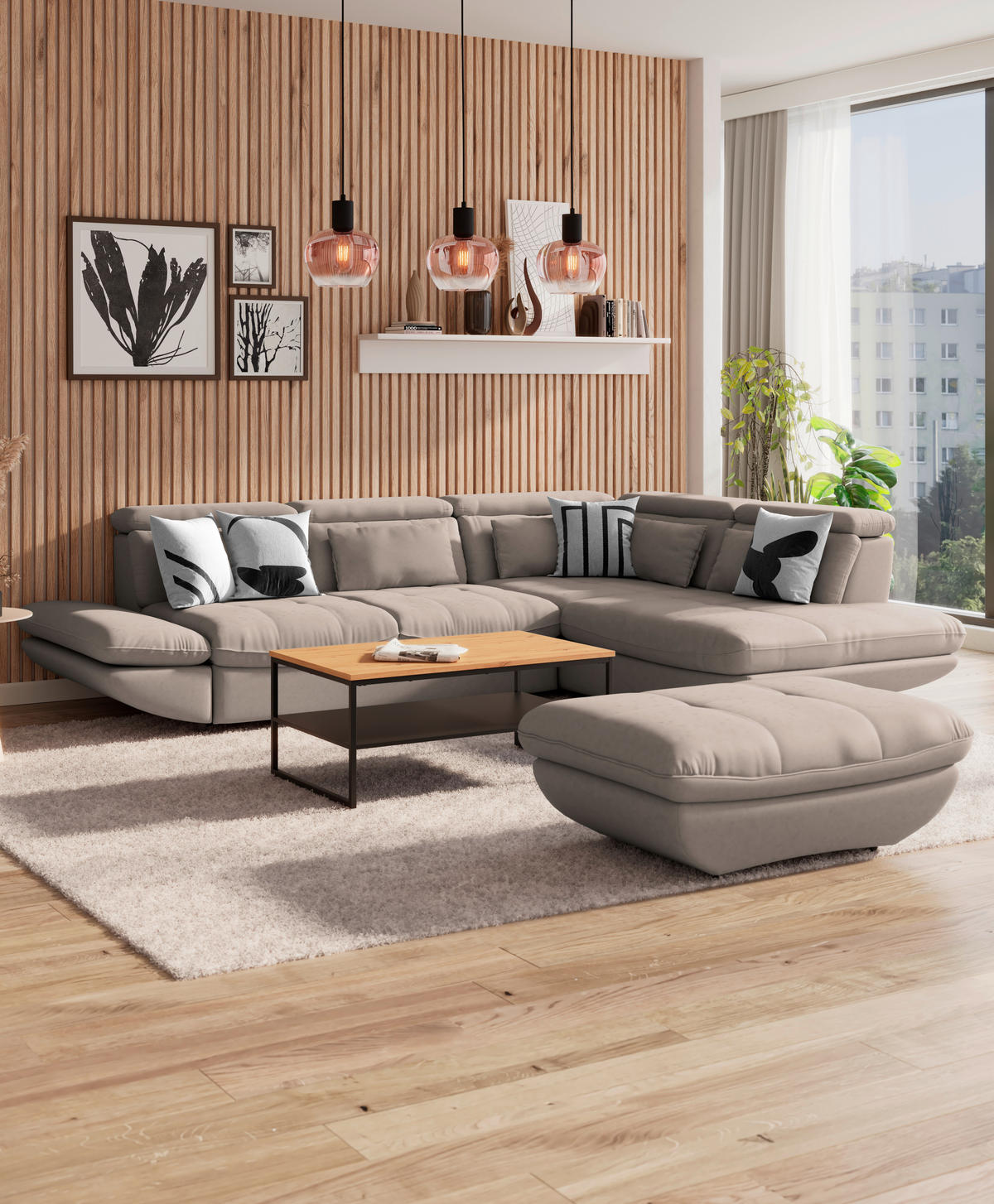 WOHNLANDSCHAFT in Webstoff Beige  - Beige/Schwarz, Modern, Kunststoff/Textil (233/311cm) - MID.YOU