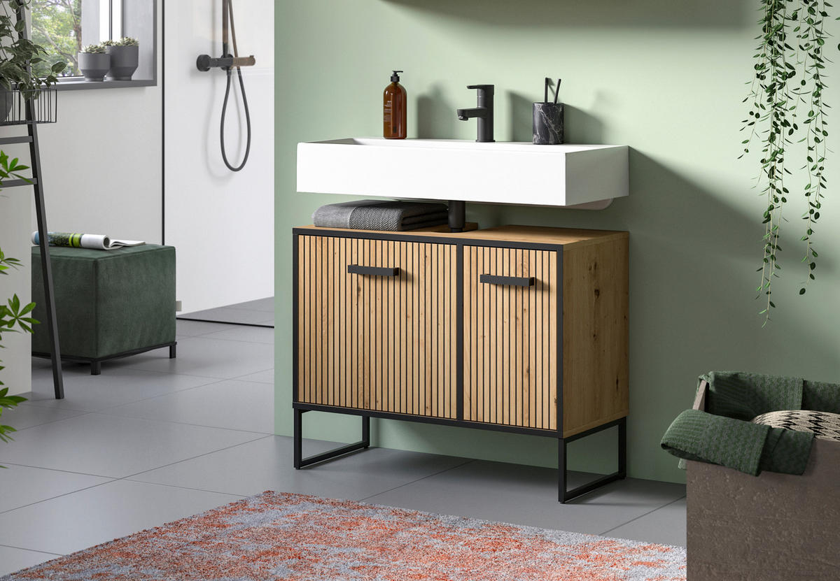 TVÄTTSTÄLLSUNDERSKÅP 80/63/36 cm  - ek Artisan/svart, Trend, metall/trämaterial (80/63/36cm) - MID.YOU