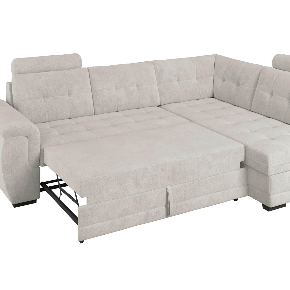 ECKSOFA  Mikrofaser, Struktur Beige  - Beige/Schwarz, Konventionell, Kunststoff/Textil (251/183cm) - MID.YOU