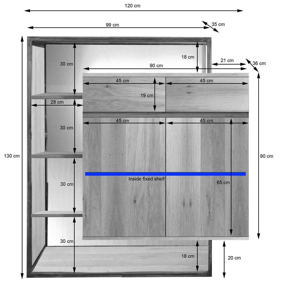 HIGHBOARD  120/130/40 cm 2 Schublade(n)  - Eichefarben/Schwarz, LIFESTYLE, Holz/Metall (120/130/40cm) - Landscape