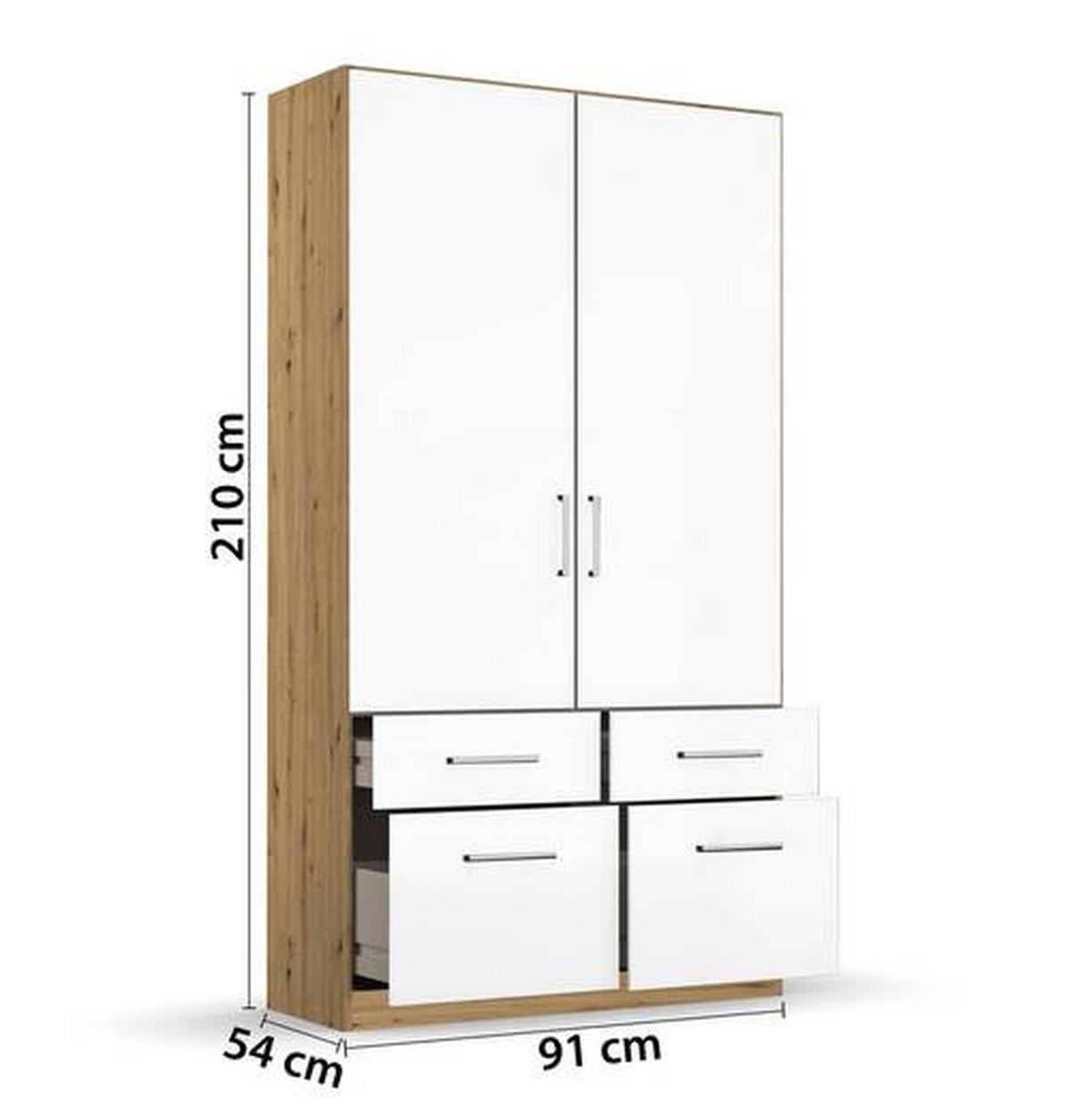DREHTÜRENSCHRANK 91/210/54 cm 2-türig Eiche Artisan, Weiß Hochglanz  - Chromfarben/Weiß Hochglanz, MODERN, Holzwerkstoff/Kunststoff (91/210/54cm) - Rauch Möbel