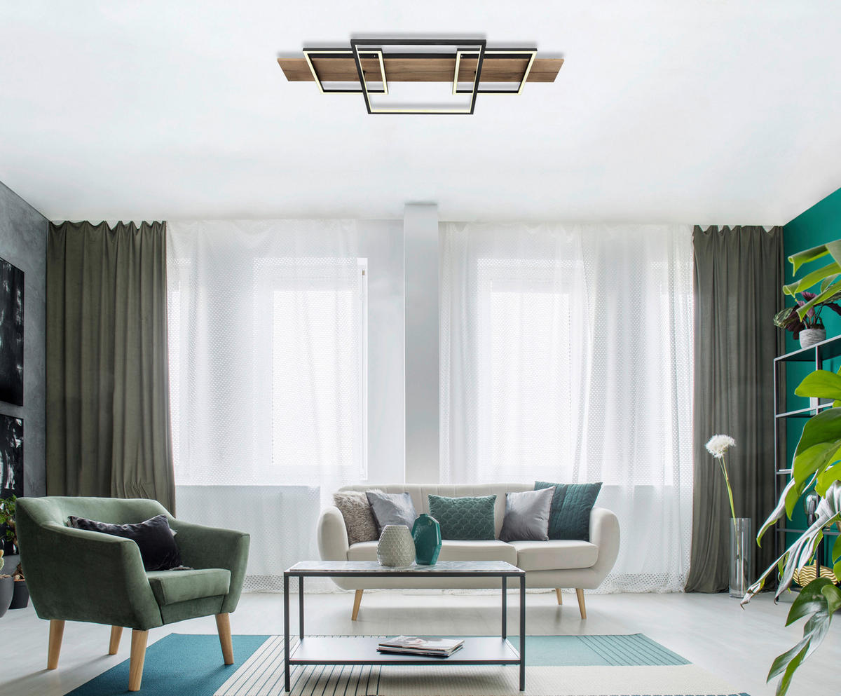 STROPNÍ LED SVÍTIDLO, 95/40/10 cm - bílá/tmavě hnědá, Natur, kov/kompozitní dřevo (95/40/10cm) - Globo