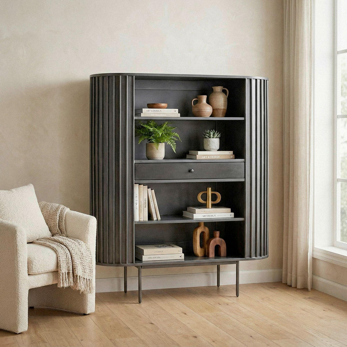 STOJACÍ REGÁL, mangové dřevo, černá, 105/122/40 cm - černá, Design, kov/dřevo (105/122/40cm) - Livetastic