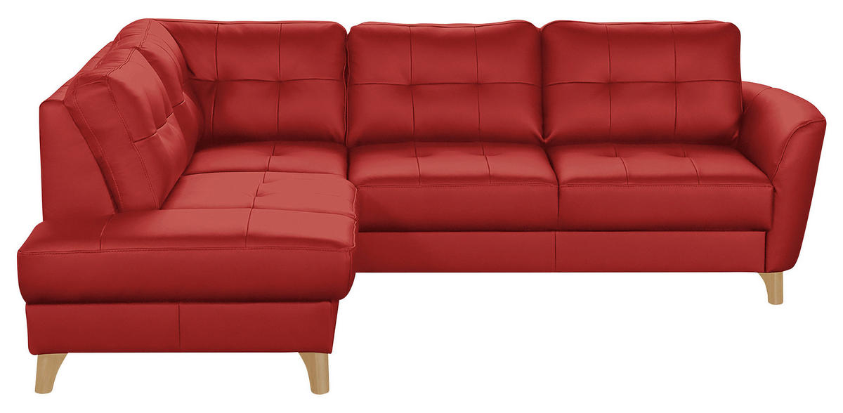 ECKSOFA in Lederlook Echtleder Rot  - Buchefarben/Rot, Design, Leder/Holz (190/236cm) - Livetastic