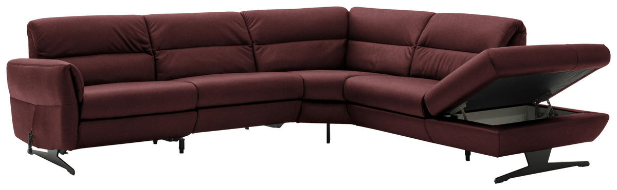 ECKSOFA in Echtleder Bordeaux  286/258 cm  - Bordeaux/Schwarz, Design, Leder/Metall (286/258cm) - Schöner Wohnen