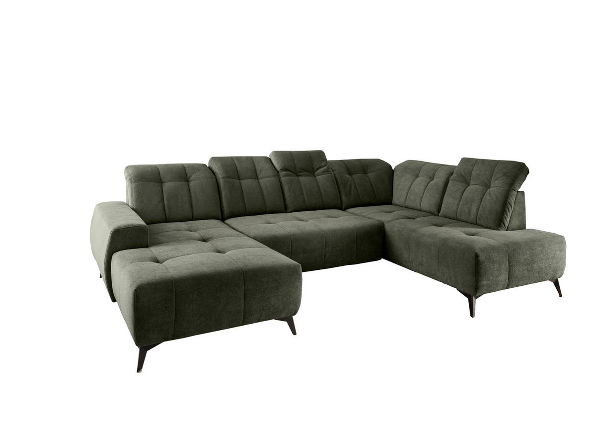 WOHNLANDSCHAFT SANO Dunkelgrün Chenille  - Dunkelgrün/Schwarz, MODERN, Textil/Metall (200/337/180cm) - Livetastic