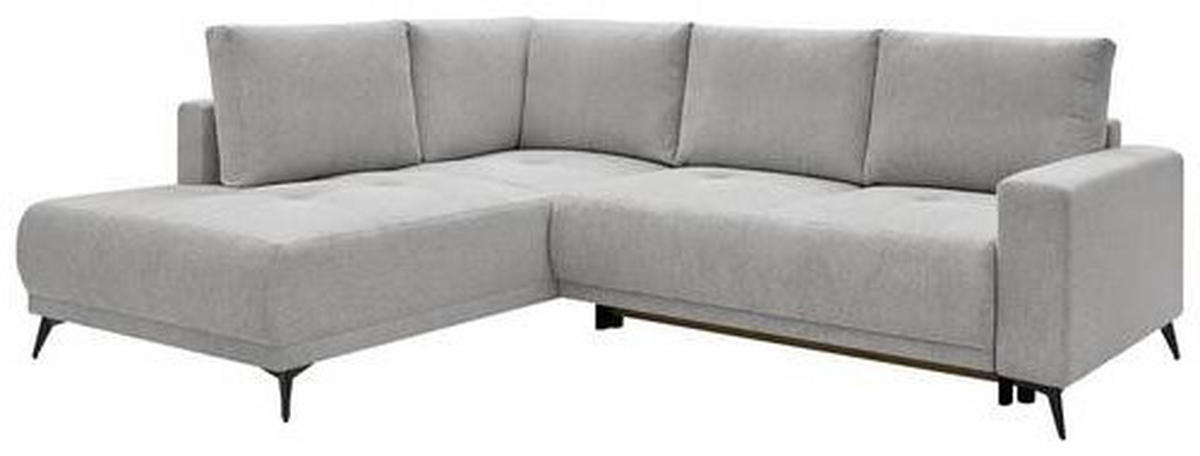 ECKSOFA RAFAEL Hellgrau Struktur Rückenkissen, Bettkasten  - Hellgrau/Schwarz, Design, Textil/Metall (218/269cm) - P & B