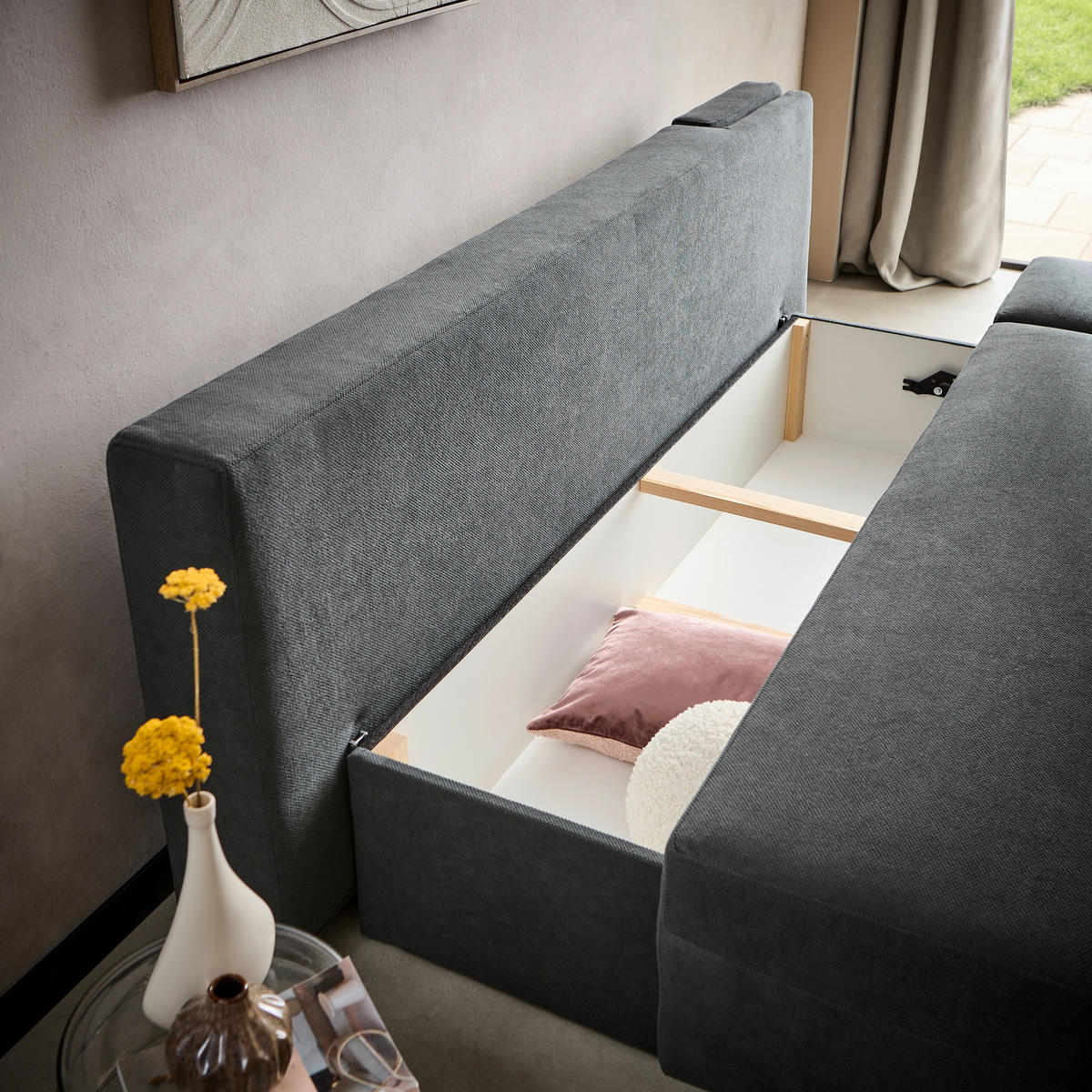 SCHLAFSOFA Flachgewebe Dunkelgrau  - Chromfarben/Dunkelgrau, Design, Holz/Textil (205/77-93/99cm) - Novel