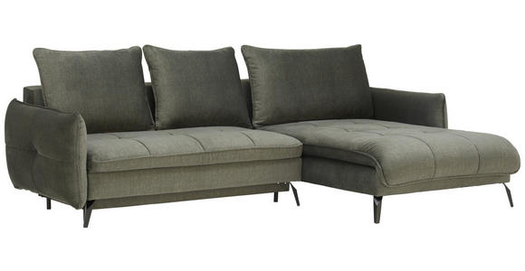 ECKSOFA in Flachgewebe Olivgrün  - Schwarz/Olivgrün, Design, Textil/Metall (273/180cm) - Hom`in