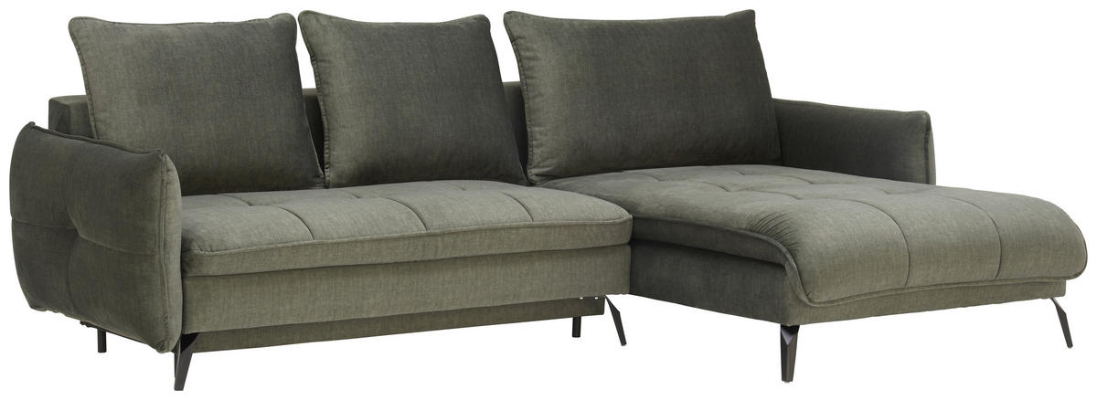 ECKSOFA in Flachgewebe Olivgrün  - Schwarz/Olivgrün, Design, Textil/Metall (273/180cm) - Hom`in
