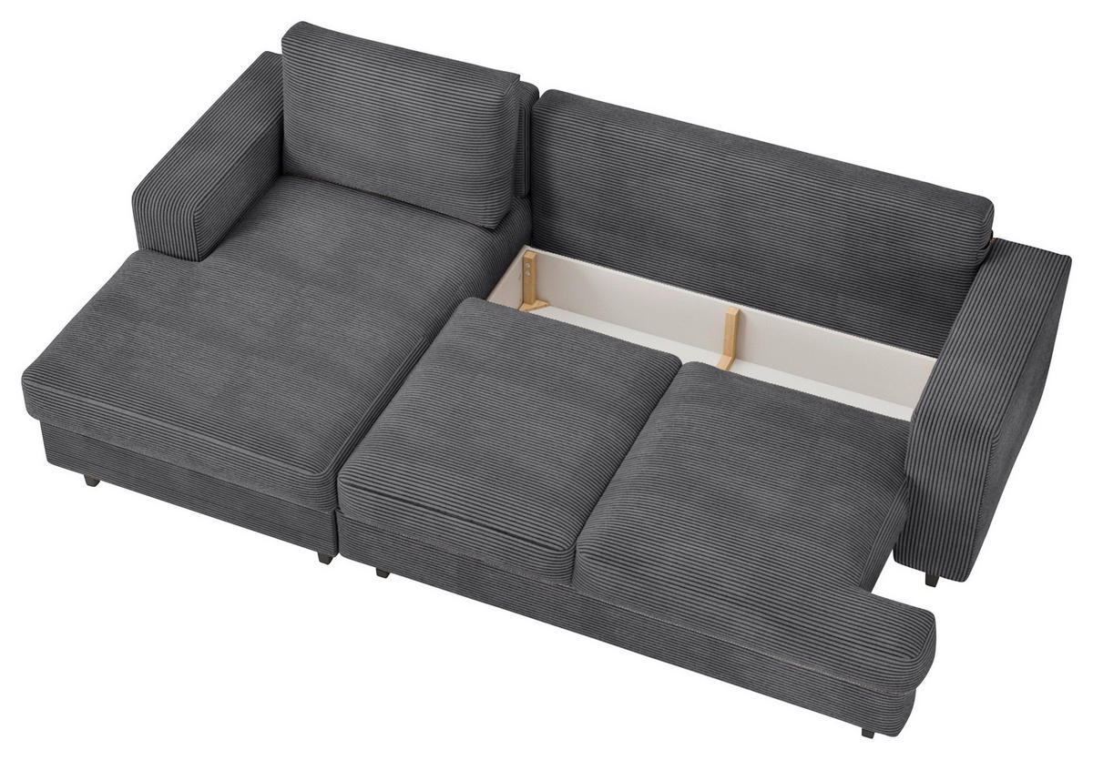 ECKSOFA Dunkelgrau Cord, Velours  - Dunkelgrau/Schwarz, Design, Holz/Textil (140/247cm) - MID.YOU