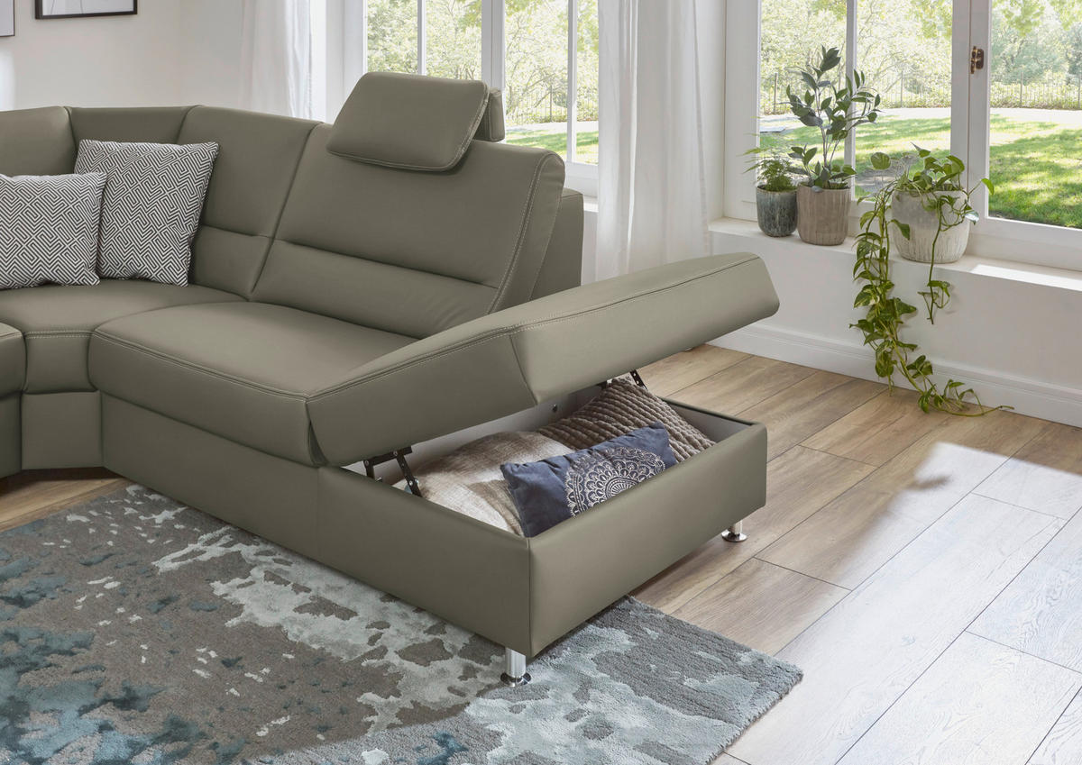 ECKSOFA in Echtleder Hellgrau  - Beige/Hellgrau, Design, Leder/Metall (288/249cm) - Beldomo Premium