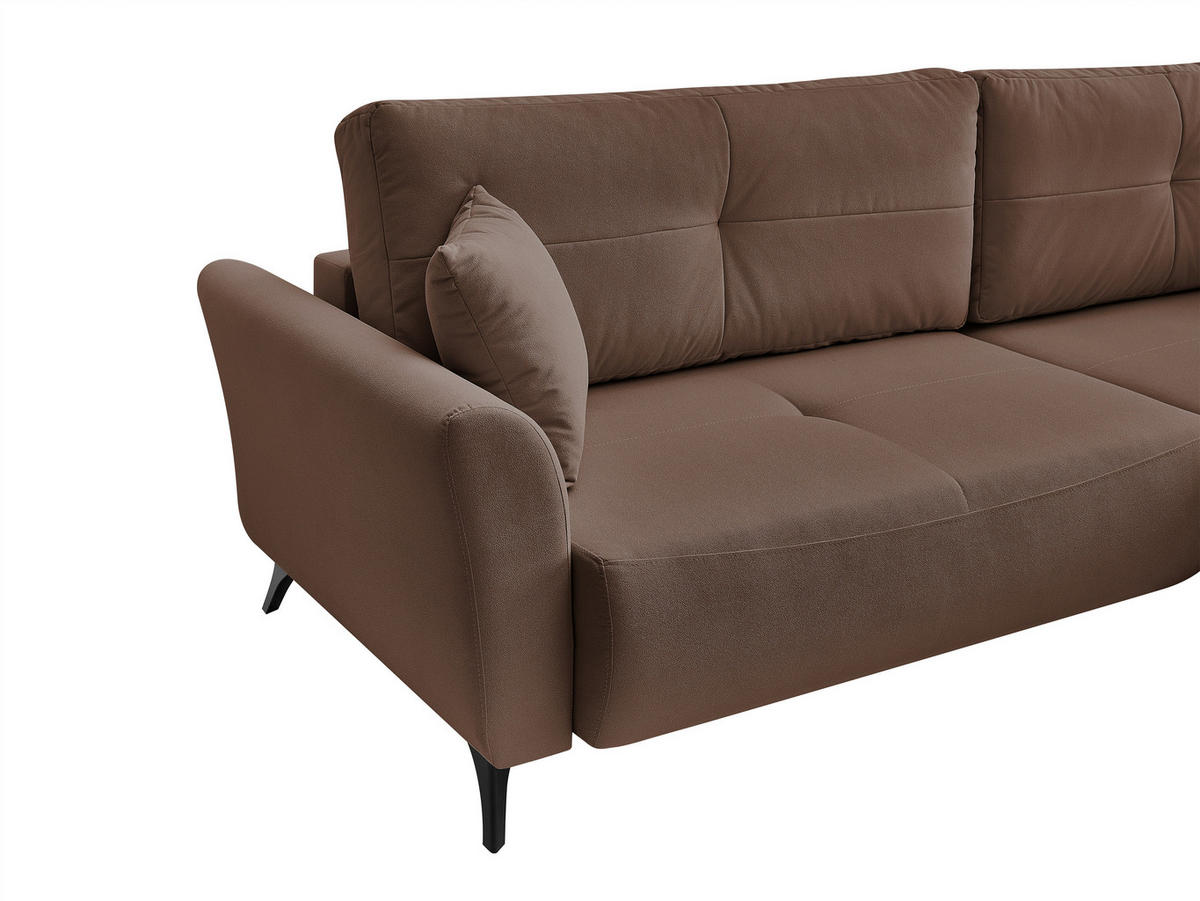 ECKSOFA GEMMA Dunkelbraun Flachgewebe Zierkissen, Rückenkissen, Bettkasten, Schlaffunktion, Rücken echt, Stauraum  - Dunkelbraun/Schwarz, Design, Textil/Metall (270/183cm) - P & B