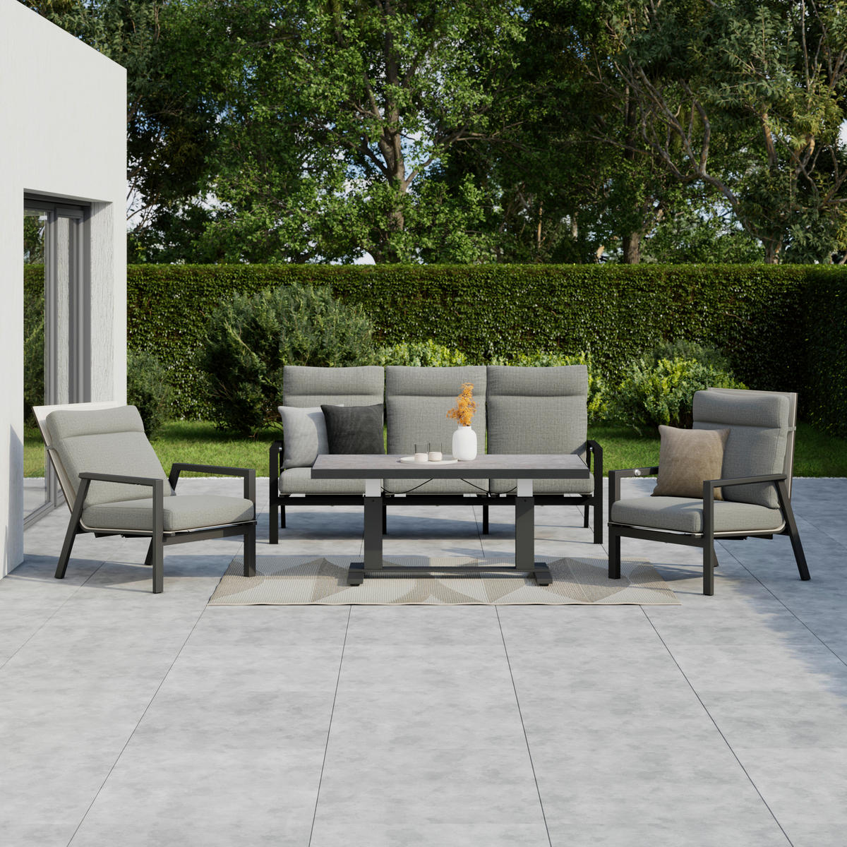 3-SITZER-BANK 196/97/87 cm  in Anthrazit, Grau  - Anthrazit/Grau, Design, Textil/Metall (196/97/87cm) - Amatio