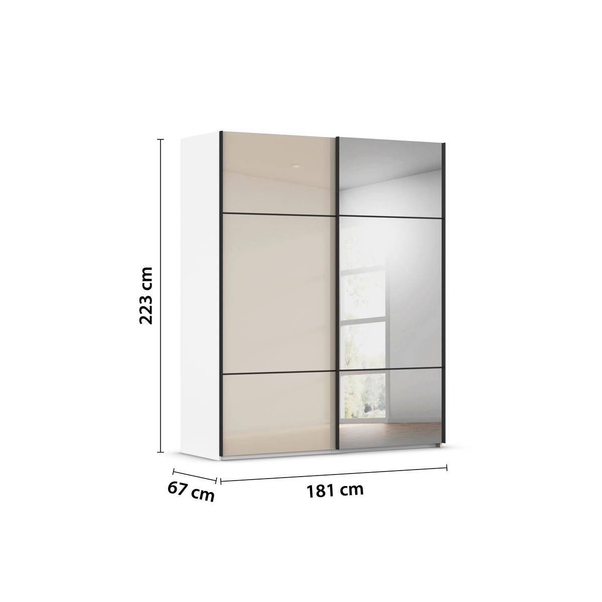 SCHWEBETÜRENSCHRANK 181/223/68 cm 2-türig Weiß, Champagner  - Champagner/Schwarz, KONVENTIONELL, Glas/Holzwerkstoff (181/223/68cm) - Novel