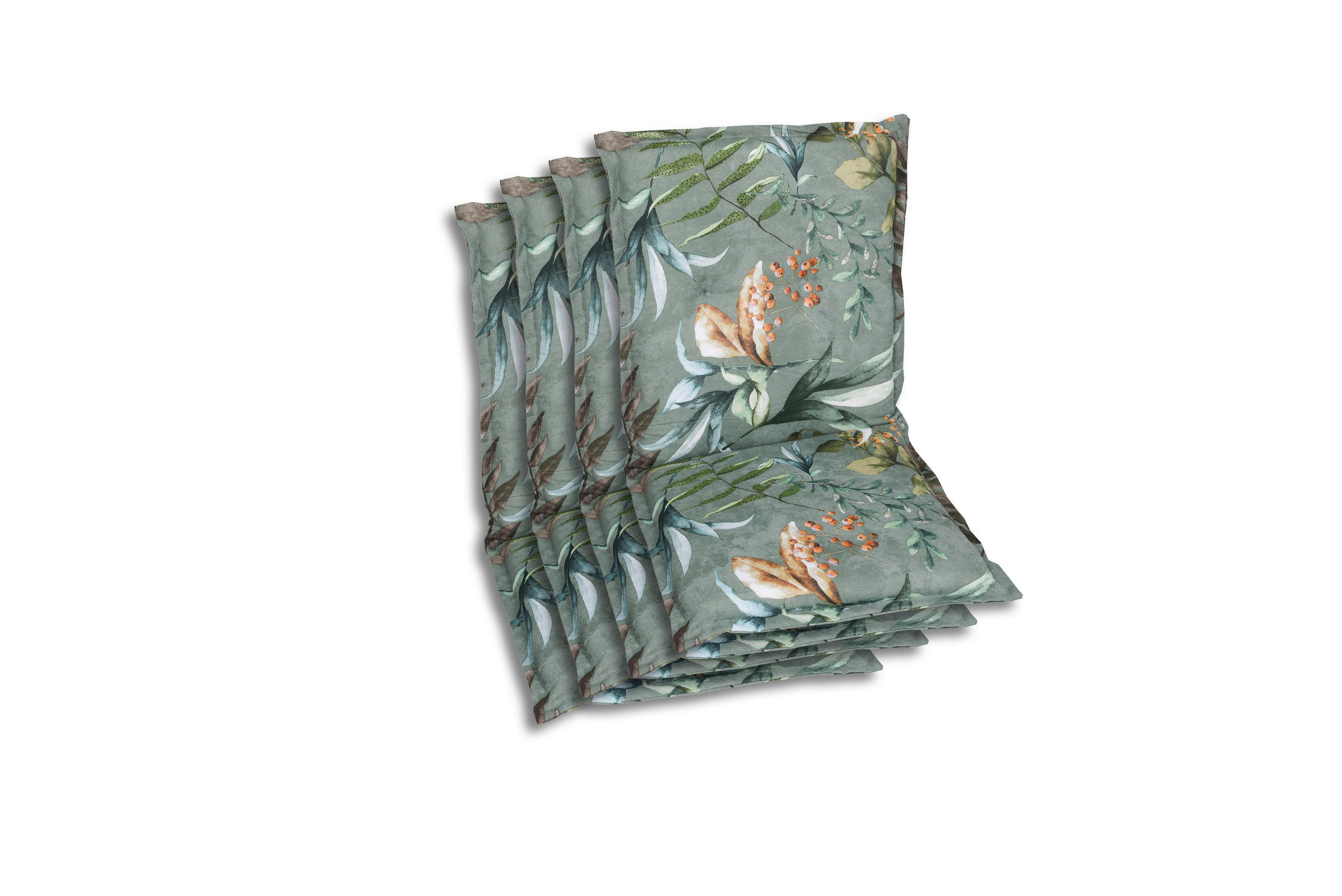 SESSELAUFLAGENSET Blätter  - Graublau/Braun, Basics, Textil (50/7/100cm)