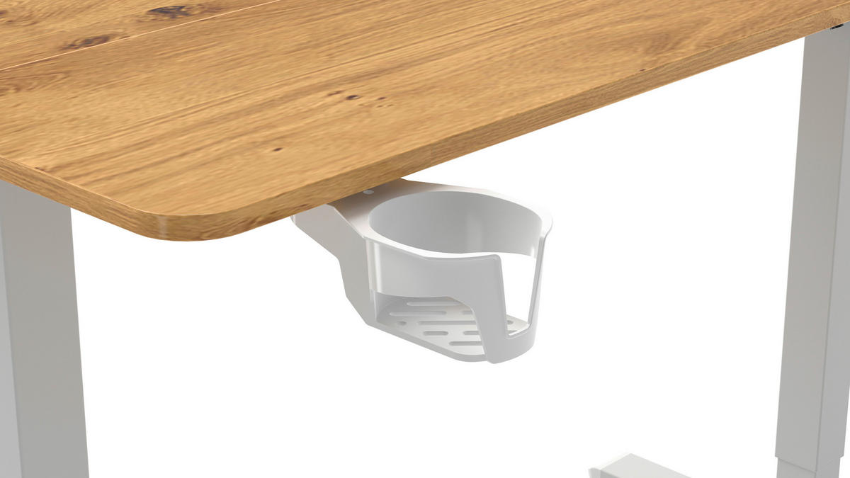 SCHREIBTISCH 120/60/70-115 cm Weiss, Plankeneiche höhenverstellbar, Memoryschalter, Getränkehalter, Headsethalter elektrisch höhenverstellbar  - Weiss/Plankeneiche, Modern, Holzwerkstoff/Kunststoff (120/60/70-115cm) - Livetastic
