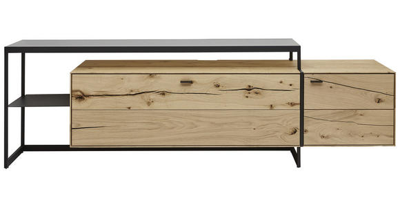 LOWBOARD Novara in 246/78/50 cm - Eichefarben/Schwarz, Natur, Glas/Holz (246/78/50cm) - Valnatura