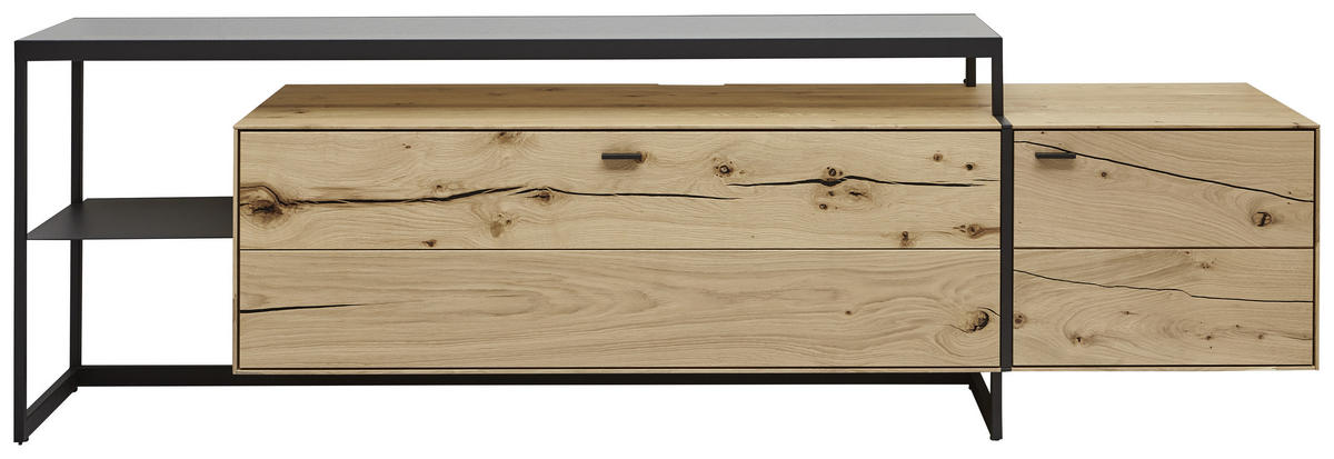 LOWBOARD Novara  in 246/78/50 cm  - Eichefarben/Schwarz, Natur, Glas/Holz (246/78/50cm) - Valnatura