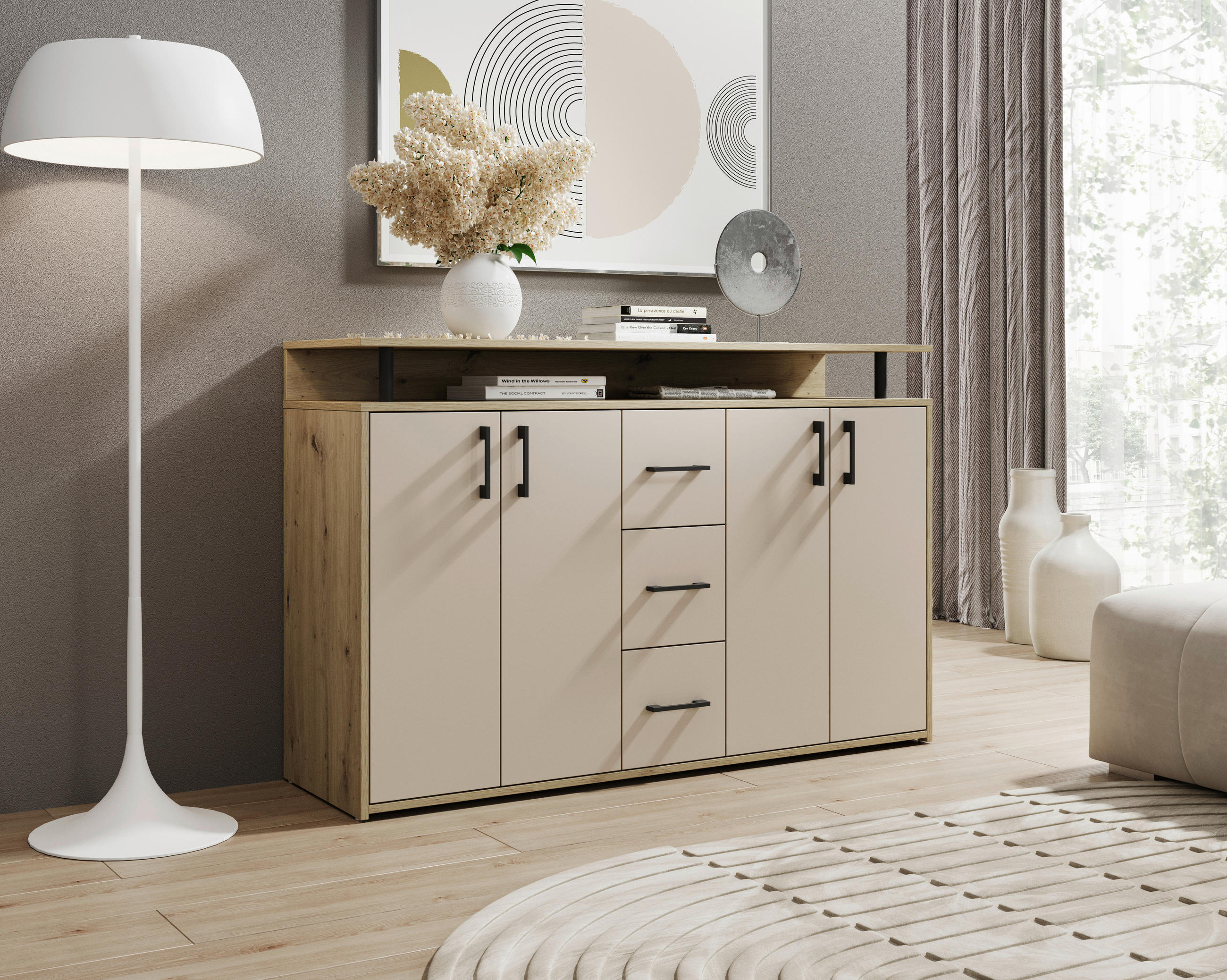 SIDEBOARD 139/90/34 cm  in Kaschmir, Eiche Artisan  - Kaschmir/Schwarz, KONVENTIONELL, Holzwerkstoff/Kunststoff (139/90/34cm) - Carryhome