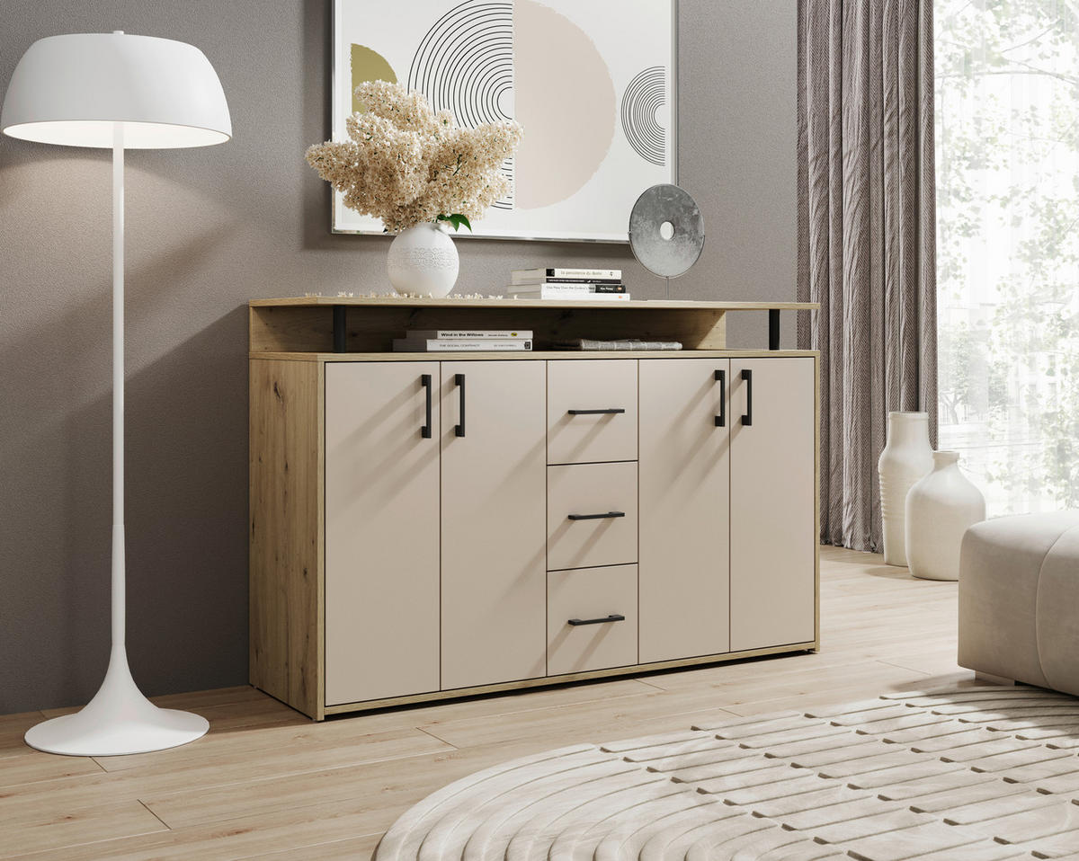 KOMODA S VRATIMA - kašmir/crna, Konvencionalno, pločasti materijal/plastika (139/90/34cm) - Carryhome