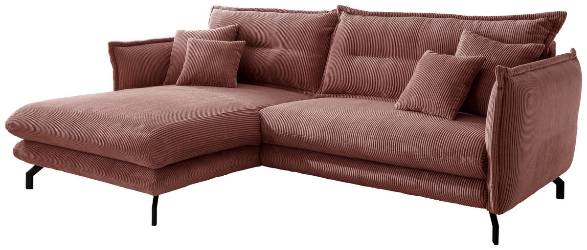 ECKSOFA in Cord Koralle  - Koralle/Schwarz, Modern, Textil/Metall (180/255cm) - Livetastic
