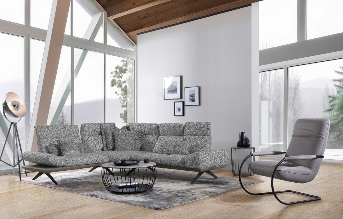 ECKSOFA in Flachgewebe Anthrazit, Weiß  239/270 cm  - Anthrazit/Schwarz, Design, Textil/Metall (239/270cm) - Koinor