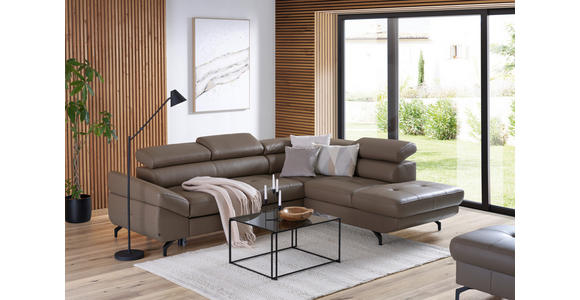 ECKSOFA in Echtleder Haselnussfarben 270/220 cm - Schwarz/Haselnussfarben, Design, Leder/Metall (270/220cm) - Novel