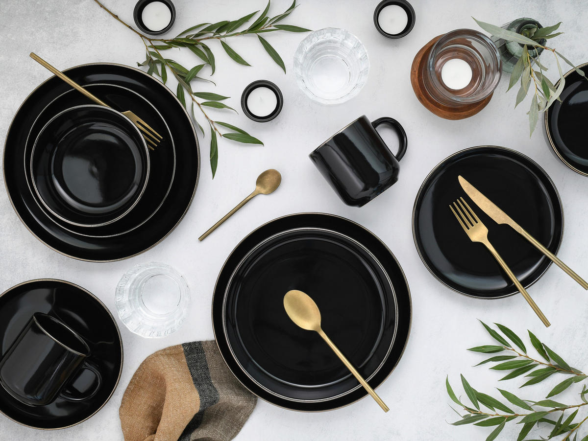KOMPLETT SERVIS Nordic Festive Schwarz 30 delar  - svart/guldfärgad, Basics, keramik - Creatable