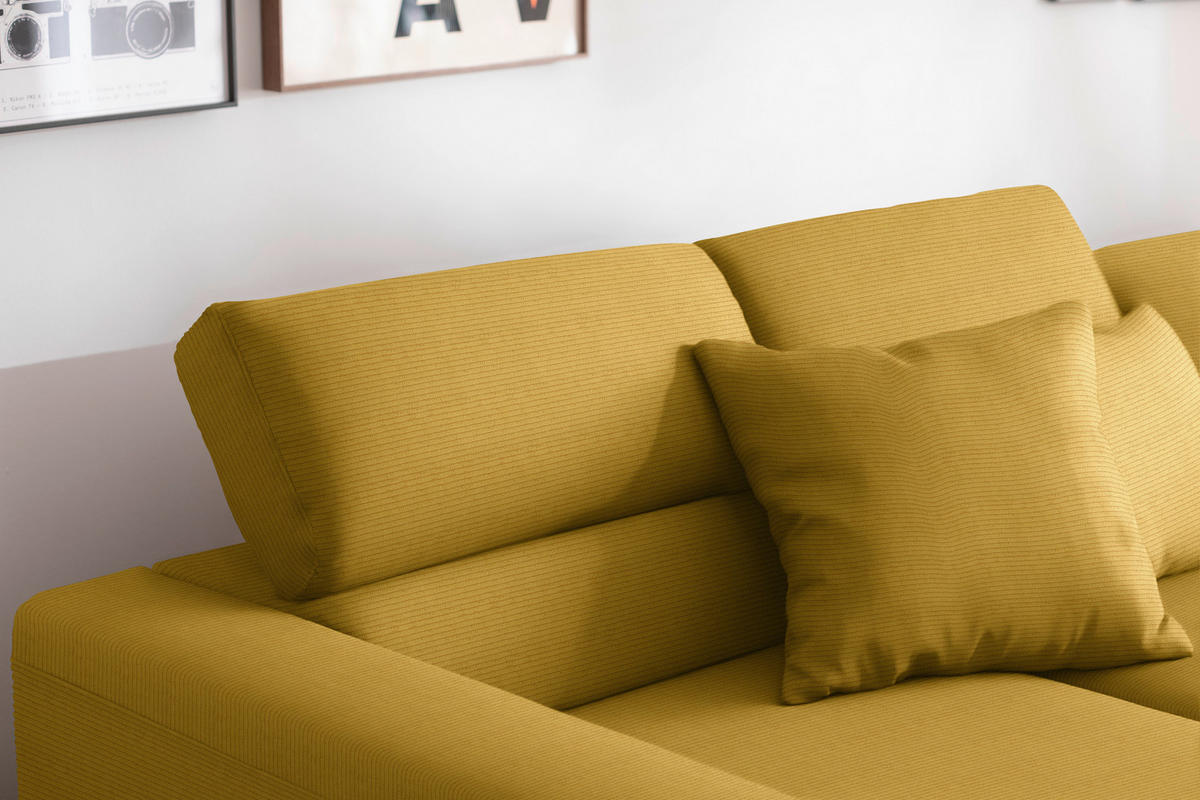 ECKSOFA Cord Goldfarben  - Goldfarben/Schwarz, Design, Textil/Metall (215-217/293cm) - Schöner Wohnen