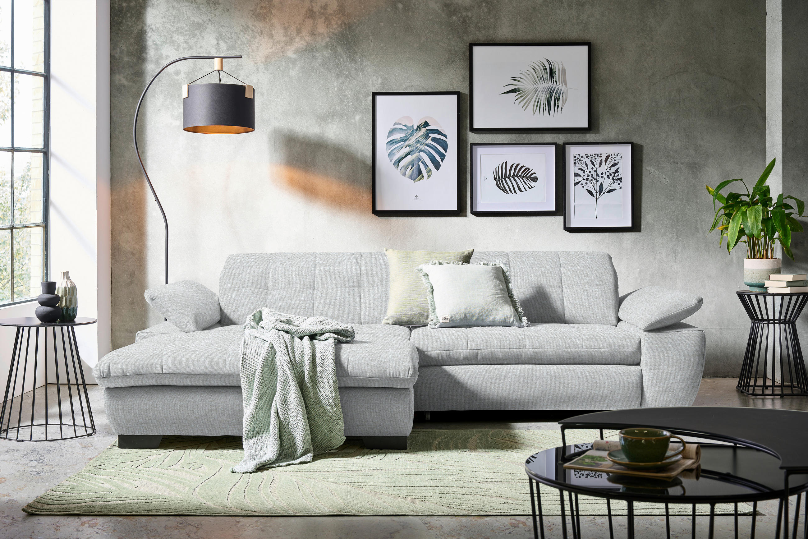ECKSOFA in Webstoff Hellgrau  - Hellgrau/Schwarz, Design, Textil/Metall (180/265cm) - Carryhome
