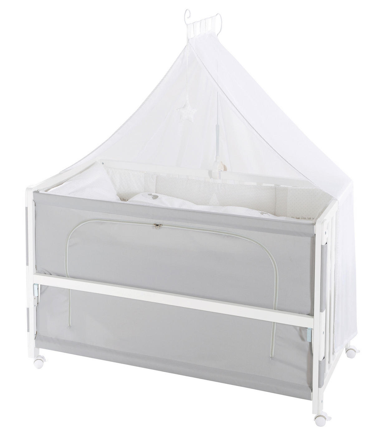 BEISTELLBETT roba Fox & Bunny  - Weiß/Grau, Basics, Holzwerkstoff/Textil (126/157/66cm) - Roba