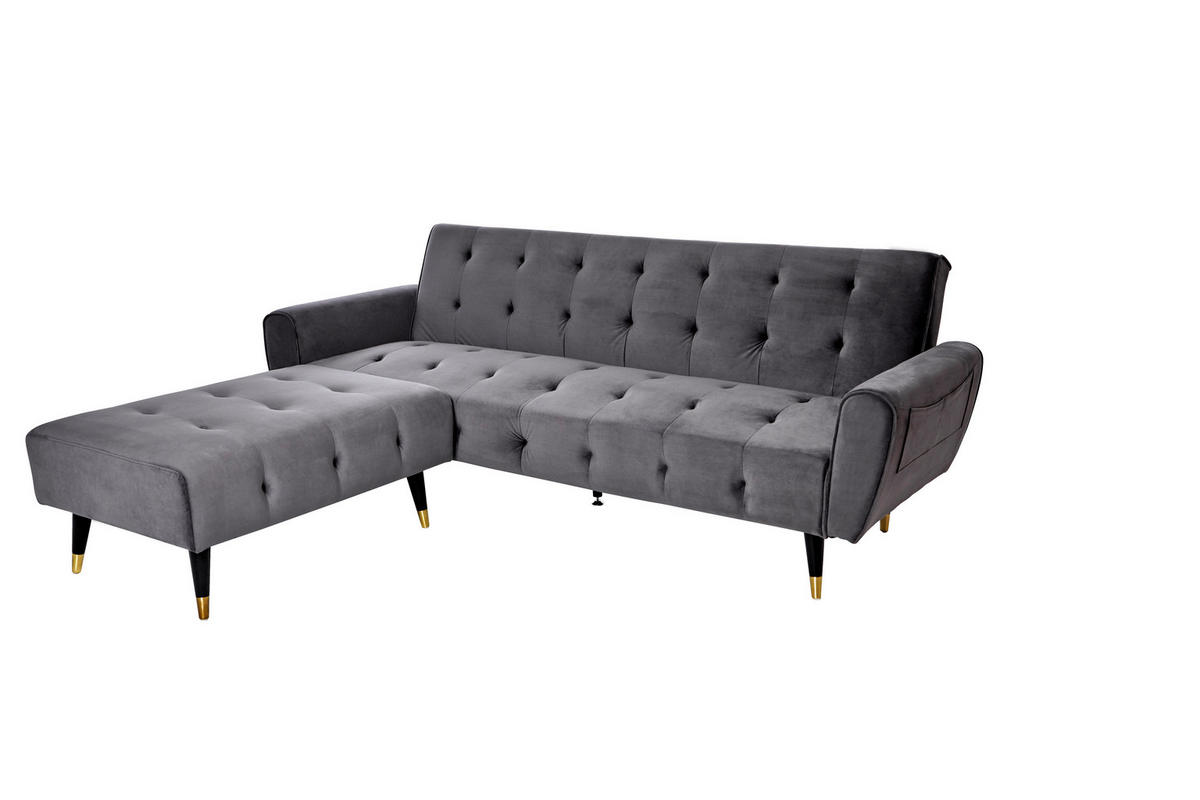 ECKSCHLAFSOFA CHILLAX DREAM CORNER EU Grau Samt  - Goldfarben/Schwarz, MODERN, Holz/Textil (213/153/173cm) - Livetastic