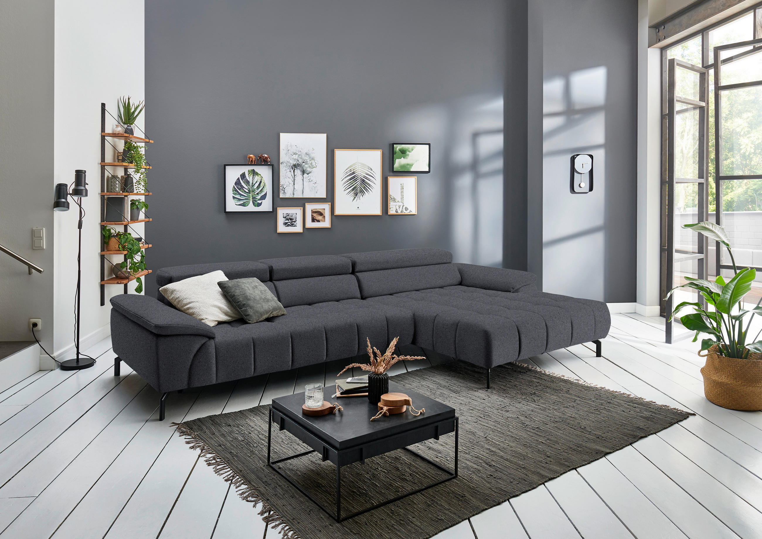 ECKSOFA in Webstoff Anthrazit  - Anthrazit/Schwarz, Design, Textil/Metall (329/190cm) - Beldomo Style