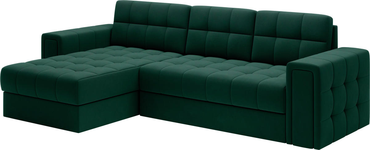 ECKSOFA BLENVI in Plüsch Grün  260/150 cm  - Schwarz/Grün, Design, Kunststoff/Textil (260/150cm) - MID.YOU