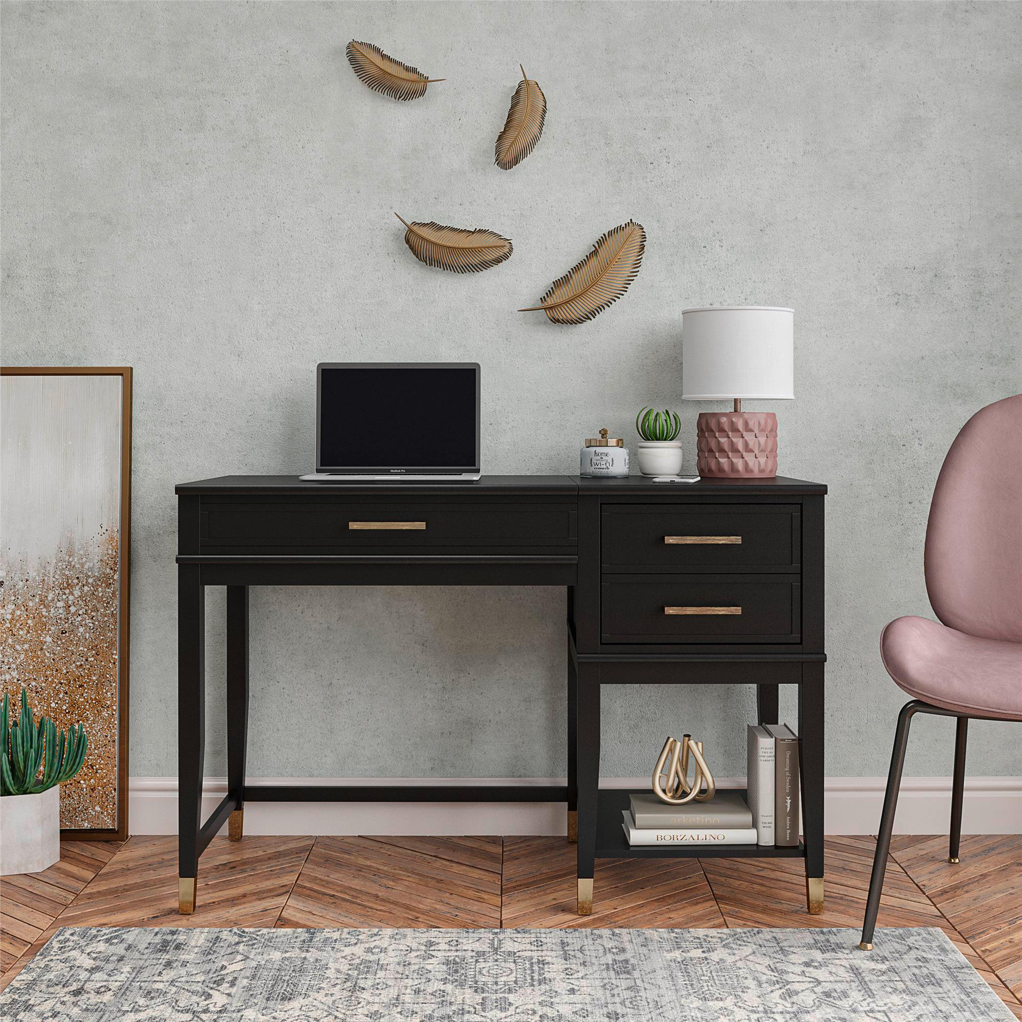 SCHREIBTISCH 115/77/49 cm  in Schwarz  - Goldfarben/Schwarz, Design, Holzwerkstoff/Metall (115/77/49cm) - MID.YOU