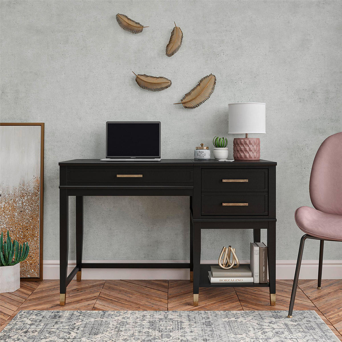 SCHREIBTISCH 115/77/49 cm  in Schwarz  - Goldfarben/Schwarz, Design, Holzwerkstoff/Metall (115/77/49cm) - MID.YOU