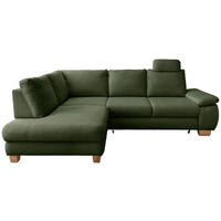 ECKSCHLAFSOFA Cord Dunkelgrün  inkl. Bettkasten, Schlaffunktion, Armteilverstellung, Sitztiefenverstellung, Liegefläche im Originalstoff, Kopfstütze  - Wildeiche/Dunkelgrün, MODERN, Holz/Textil (206/261cm) - Livetastic